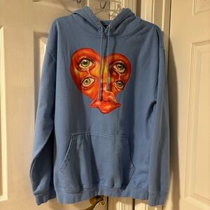Blue Hoodie with a Rare Artistic Heart with Eyes and Lip Design Wimsigoth Unisex
